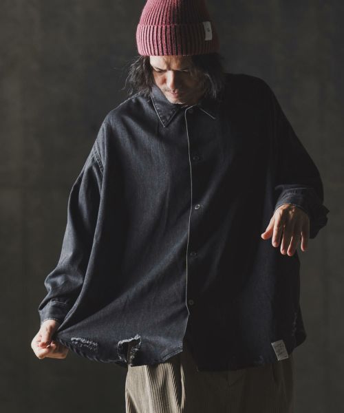 【GLIMCLAP(グリムクラップ)】Ripped denim shirt デニムシャツ(19-030-gla-cf)