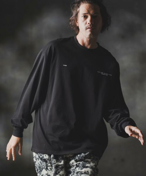 【GLIMCLAP(グリムクラップ)】【予約販売8月中旬～下旬入荷】Boxy silhouette long sleeve T-shirt-Minimal printed design- ロングスリーブTシャツ(19-027-gla-cf)
