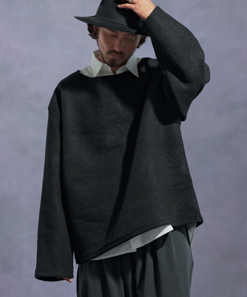 Jih Nunc(ジーヌンク)】ボートネックルーズシルエット起毛カットソー