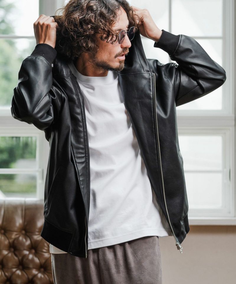 Magine(マージン)】Synthetic Leather Hooded Blouson フーデット