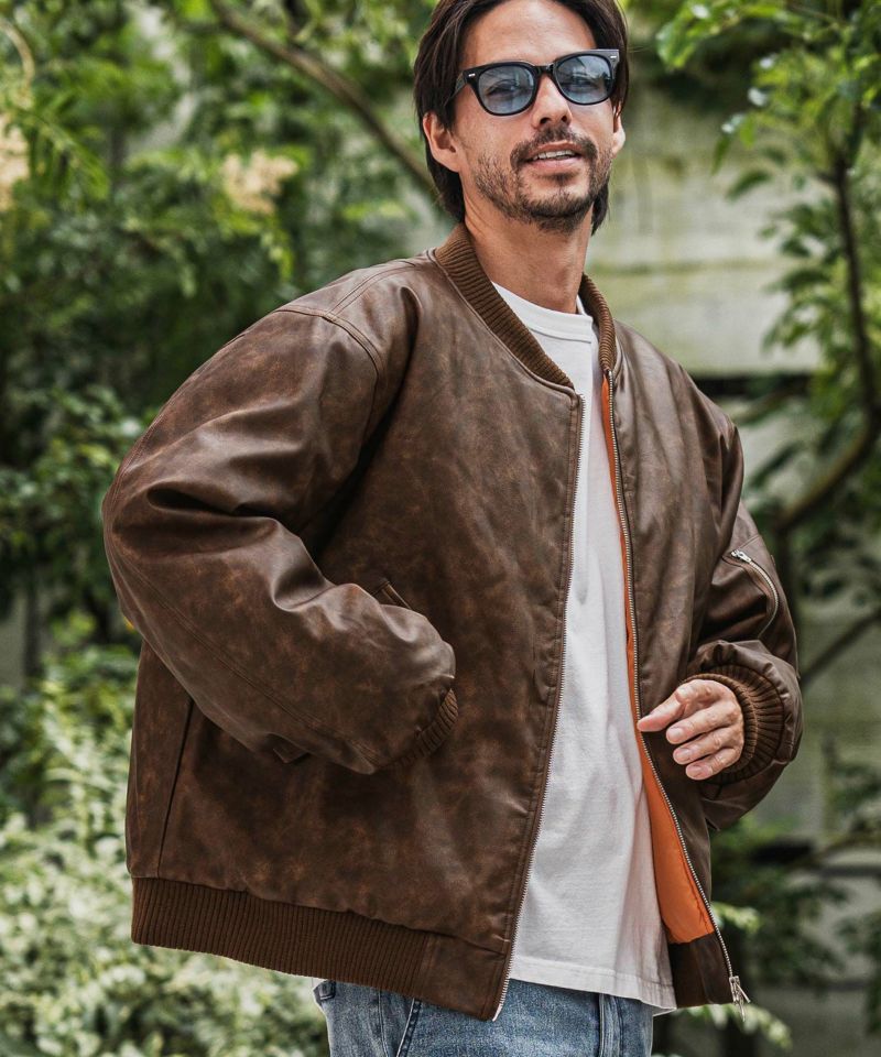 CAMBIO(カンビオ)】Vintage Like Synthetic Leather Oversized MA-1