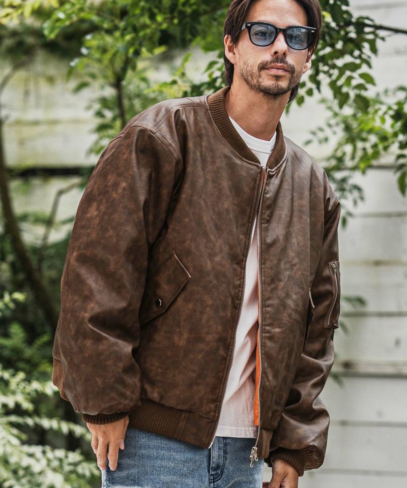 CAMBIO(カンビオ)】Vintage Like Synthetic Leather Oversized MA-1