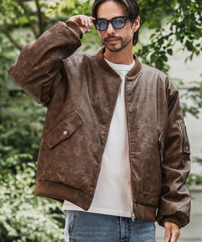 CAMBIO(カンビオ)】Vintage Like Synthetic Leather Oversized MA-1
