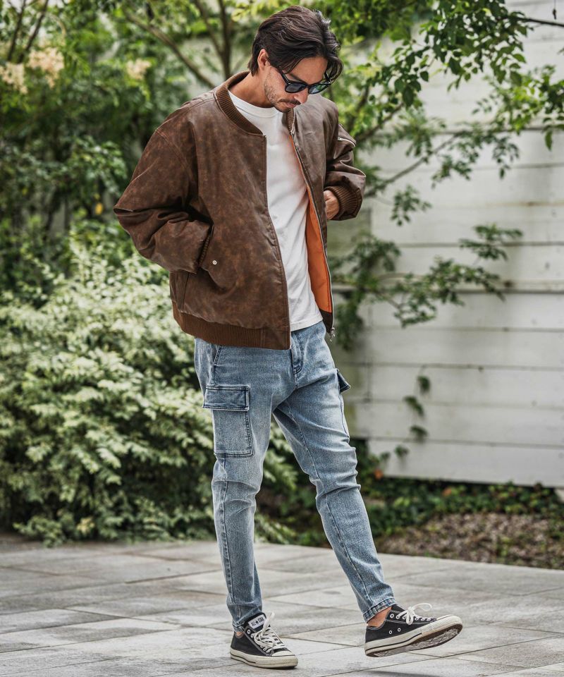 CAMBIO カンビオ MA-1 タイプ ジャケット M CAMBIO(カンビオ)】ナイロンツイル×レザーMA-1ジャケット | CAMBIO