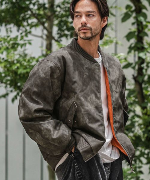 【CAMBIO(カンビオ)】【予約販売11月中旬～下旬入荷】Vintage Like Synthetic Leather Oversized MA-1 ブルゾン(PF-252-023)