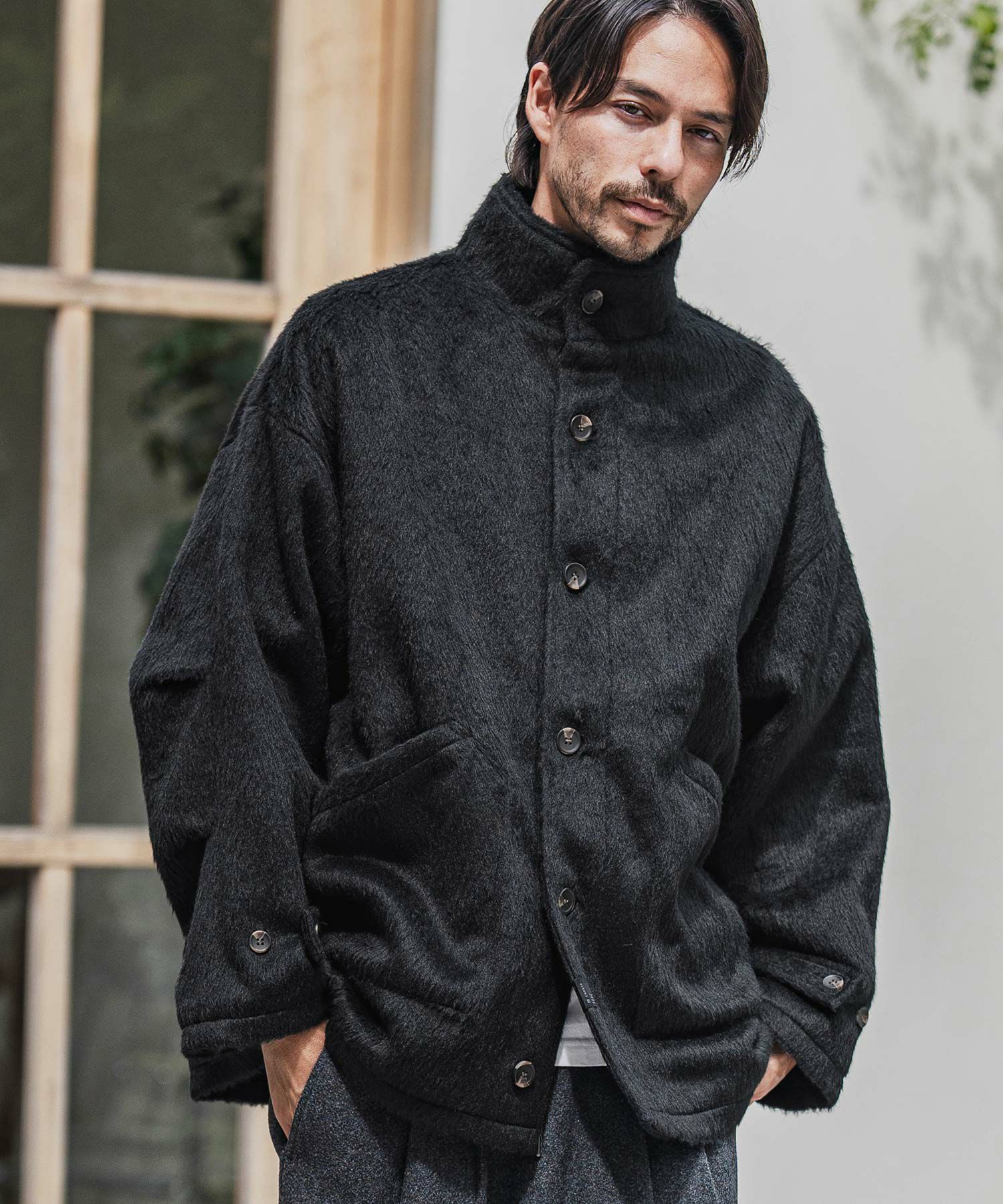 CAMBIO(カンビオ)】Shaggy Melton Stand Collar Military Jacket