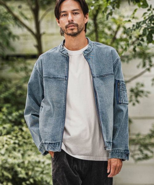 【CAMBIO(カンビオ)】【予約販売9月下旬～10月上旬入荷】ストレッチデニムシングルライダースジャケット