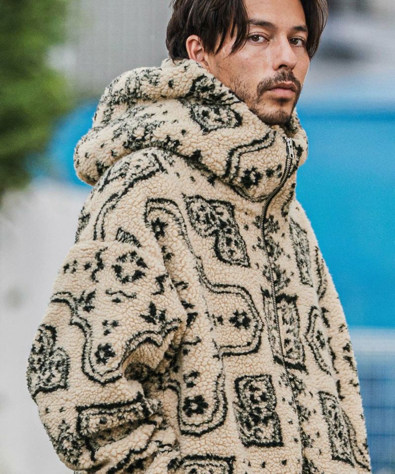 CAMBIO　ボアジャケット CAMBIO(カンビオ)】Bandana Pattern Boa Volume Neck Blouson ボア