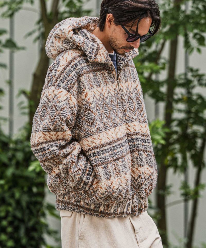CAMBIO　ボアジャケット CAMBIO(カンビオ)】Bandana Pattern Boa Volume Neck Blouson ボア