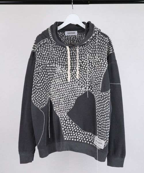 【DISCOVERED(ディスカバード)】【予約販売3月上旬～中旬入荷】SASHIKO DAMAGE PULLOVER HOODIE パーカー(DC-SS26-CU-04)