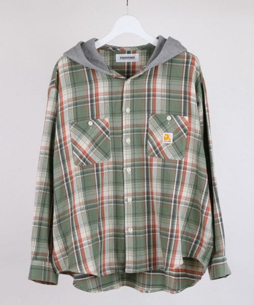 【DISCOVERED(ディスカバード)】【予約販売2月上旬～中旬入荷】DEVILS HOODIE CHECK SHIRTS フーディーチェックシャツ(DC-SS26-SH-02)