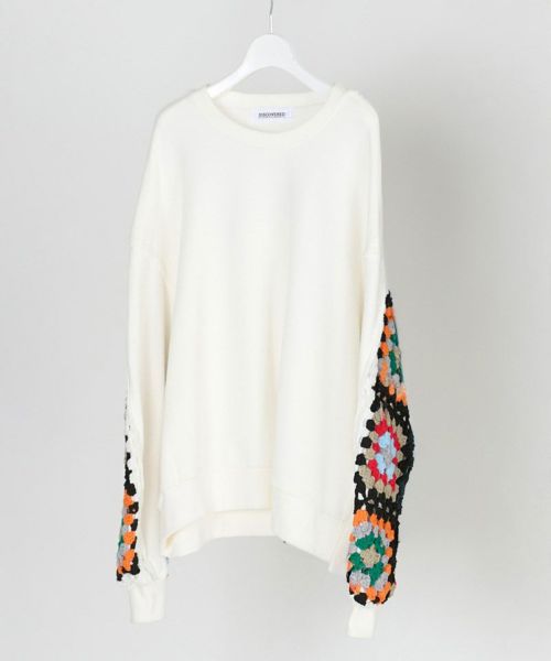 【DISCOVERED(ディスカバード)】【予約販売2月上旬～中旬入荷】CROCHET SLEEVE SWEAT スウェット(DC-CL-CU-02)