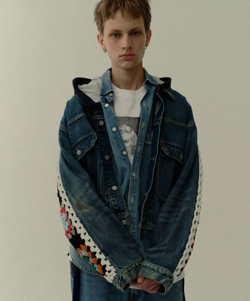 【DISCOVERED(ディスカバード)】【予約販売2月上旬～中旬入荷】CROCHET DENIM BLOUSON デニムブルゾン(DC-CL-BL-03)