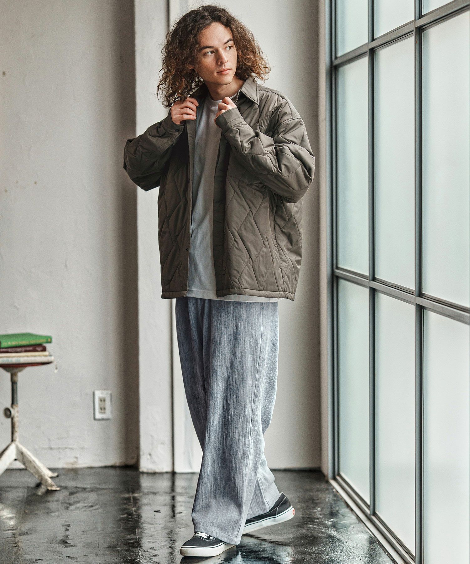 CAMBIO(カンビオ)】Denim Jacquard Wide Straight Pants ワイド