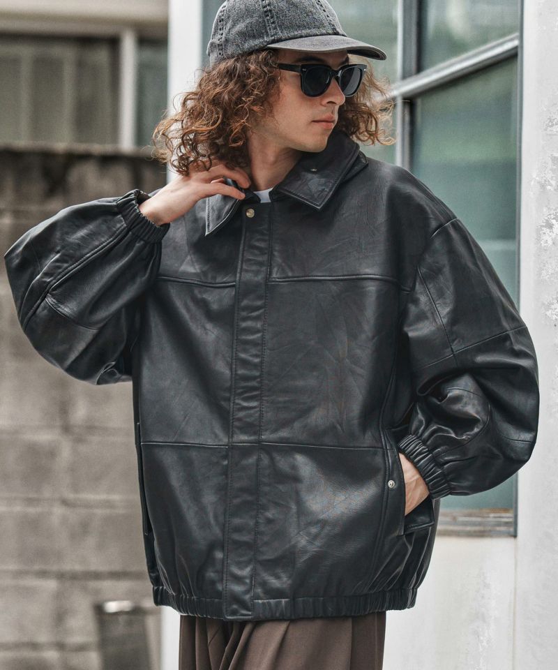 CAMBIO(カンビオ)】Oversized Re Product Leather Rib Blouson