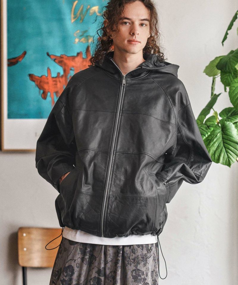 CAMBIO(カンビオ)】Oversized Re Product Leather Hooded Jacket