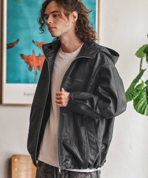 【CAMBIO(カンビオ)】【予約販売9月末～10月上旬入荷】Oversized Re Product Leather Hooded Jacket フードジャケット(AI-252-006)