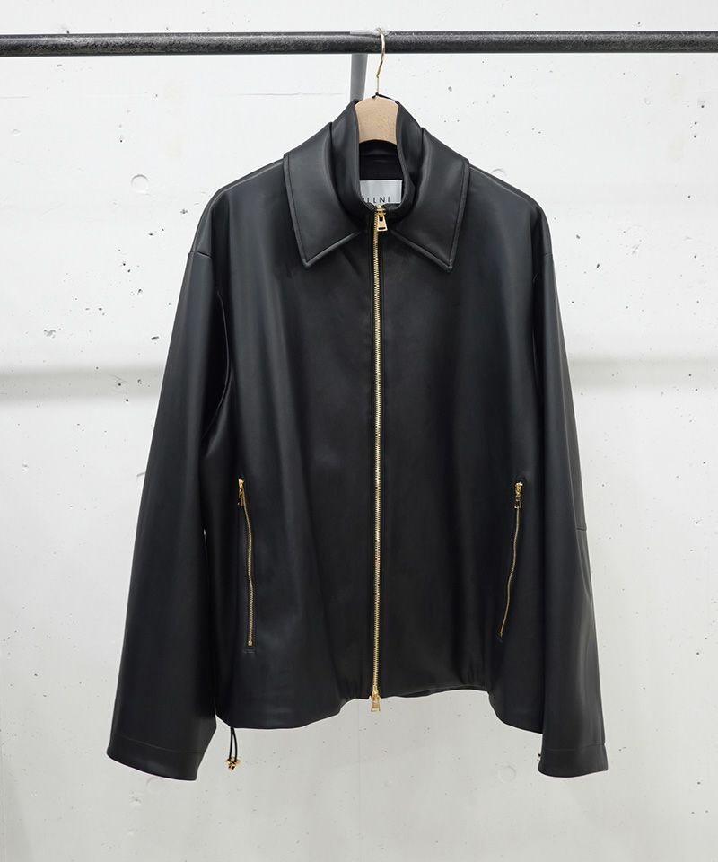 CULLNI(クルニ)】Faux Leather Layerd Collar Zip Up Jacket ジップ