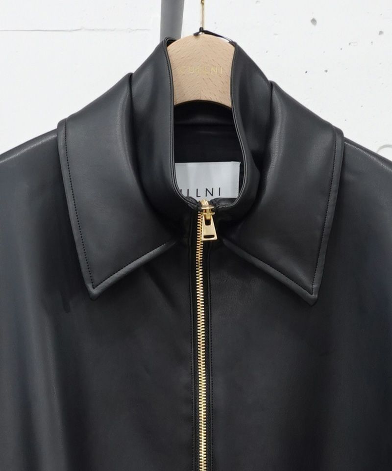 CULLNI 25AW レザージャケット 30%OFF【CULLNI(クルニ)】Faux Leather Layerd Collar Zip Up Jacket