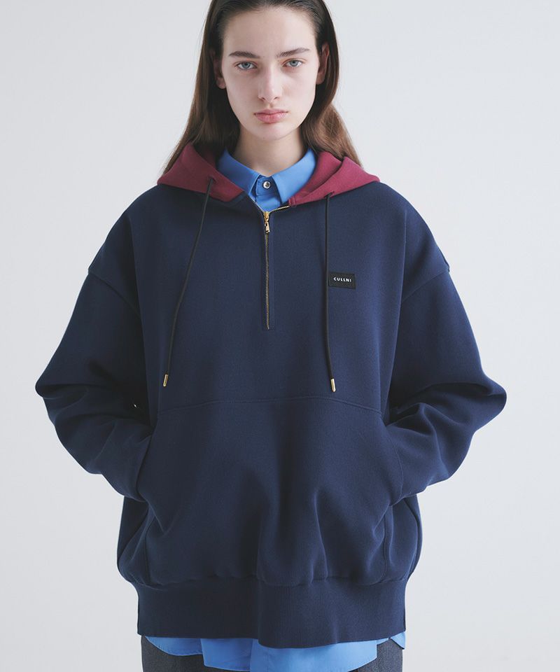 50%OFF【CULLNI(クルニ)】Embroidery Patch Half Zip Knit Hoodie