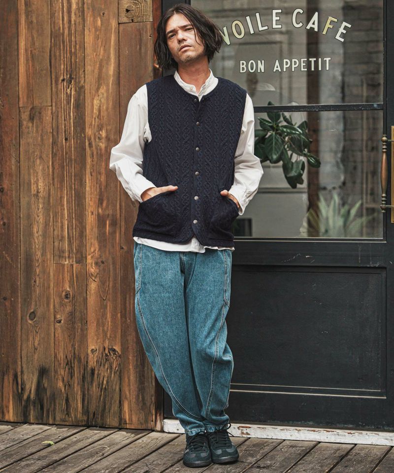 CAMBIO(カンビオ)】ストレッチケーブルキルティングノーカラーベスト