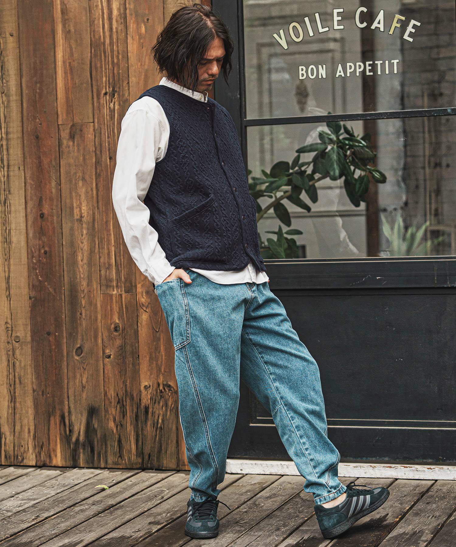 CAMBIO(カンビオ)】ストレッチケーブルキルティングノーカラーベスト