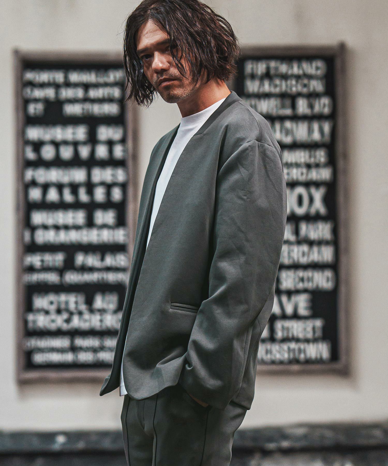 CAMBIO(カンビオ)】リラックスポンチノーカラージャケット(CMB-R0176