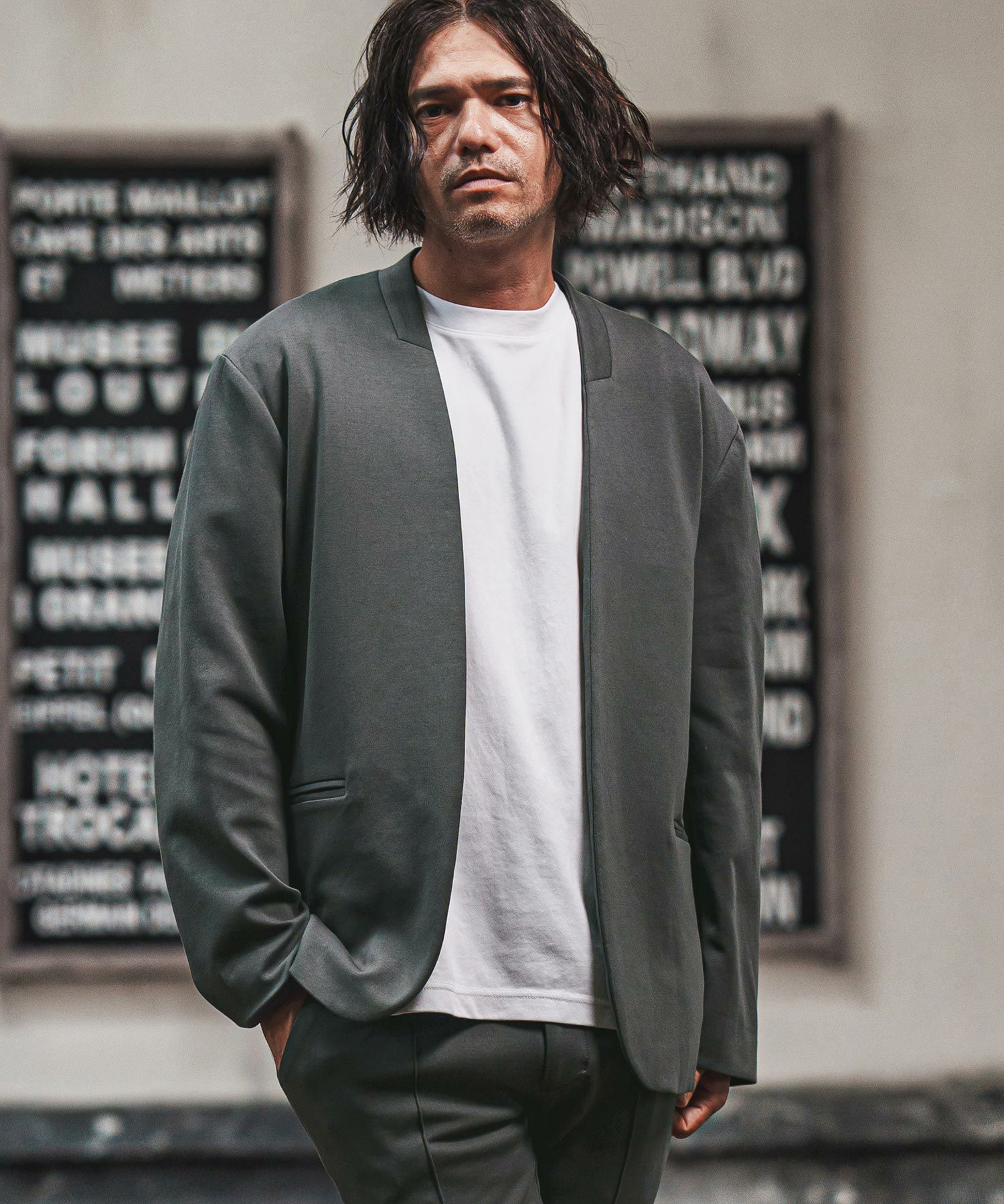 CAMBIO(カンビオ)】リラックスポンチノーカラージャケット(CMB-R0176