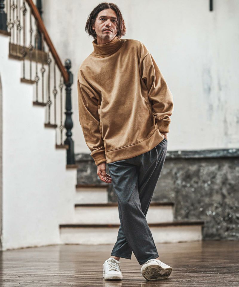 CAMBIO(カンビオ)】裏フリーススウェードポンチリブタートルネック