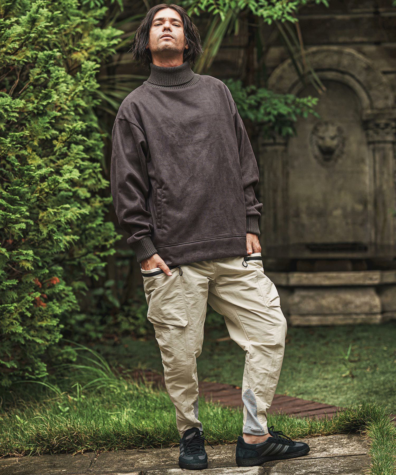 CAMBIO(カンビオ)】裏フリーススウェードポンチリブタートルネック