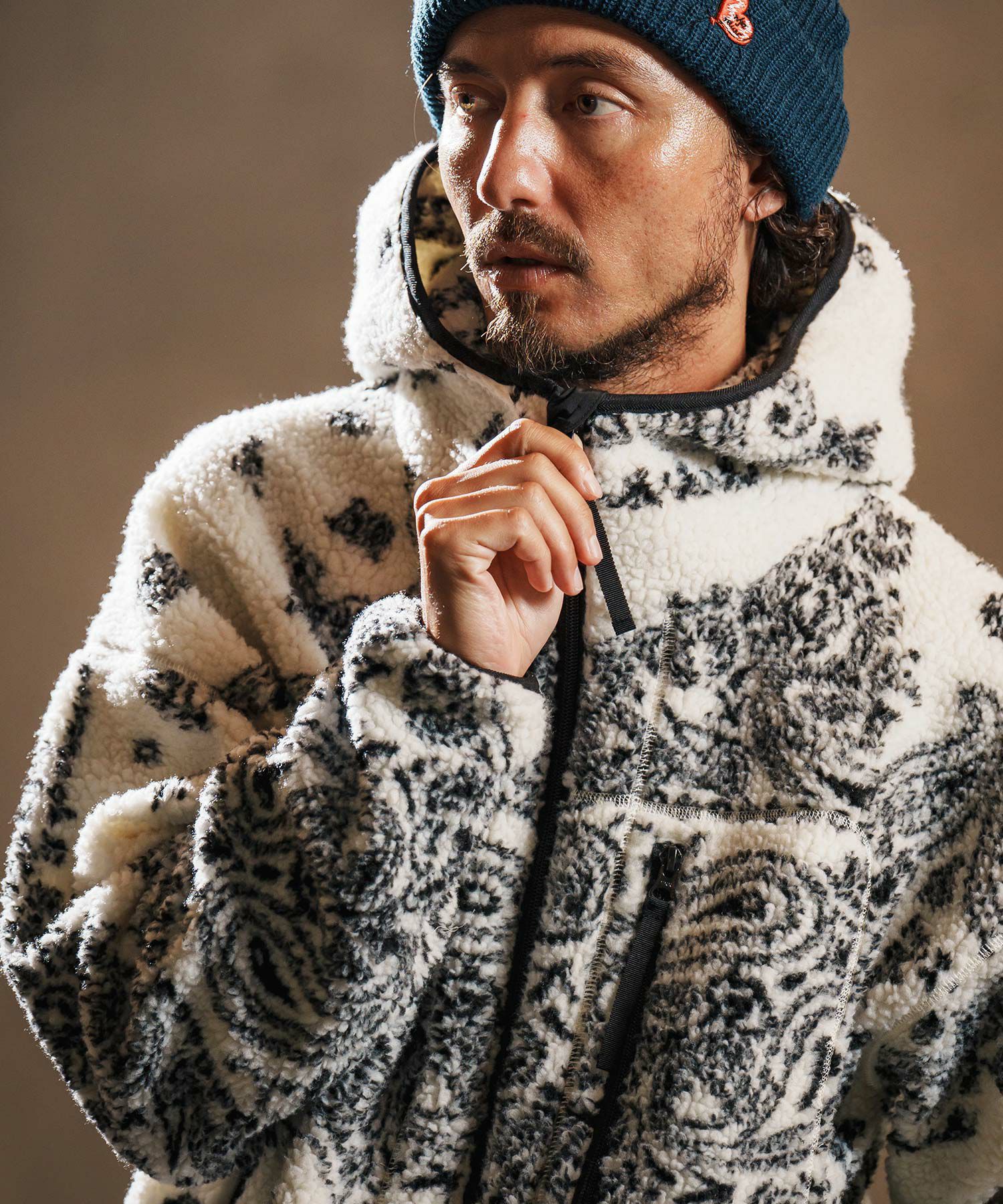 wjk reluxe】paisley pattern boa fleece parka ボアフリースパーカー