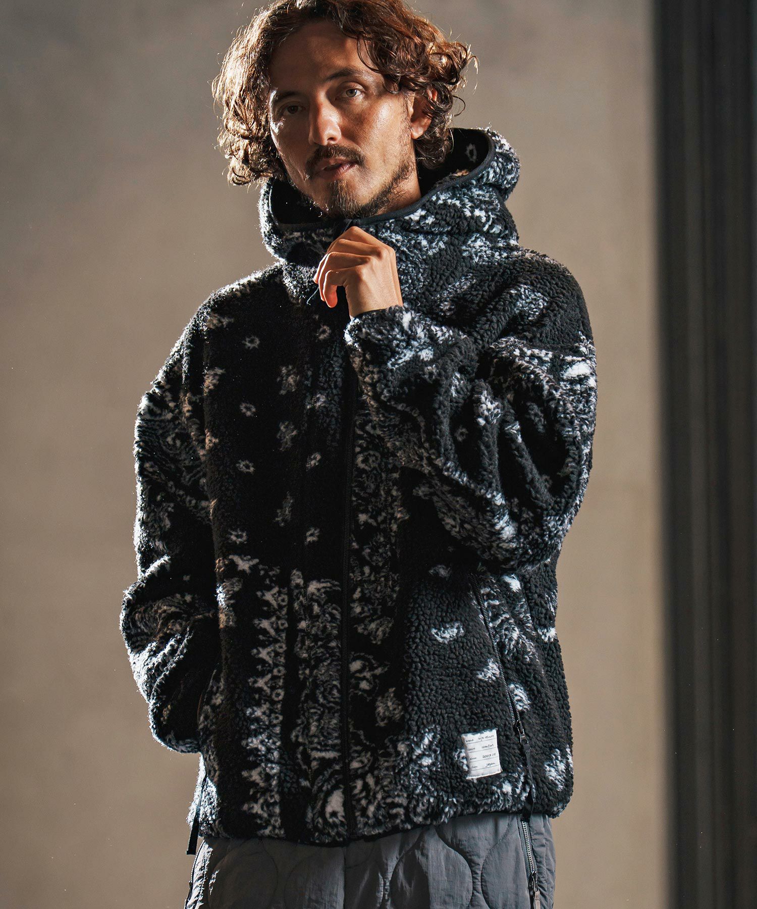 wjk reluxe】paisley pattern boa fleece parka ボアフリースパーカー