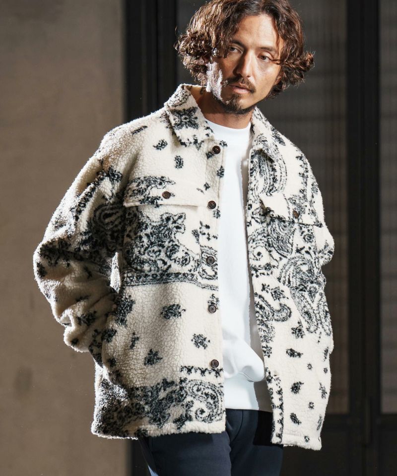 wjk reluxe】paisley pattern boa fleece CPO jacket ボアフリース