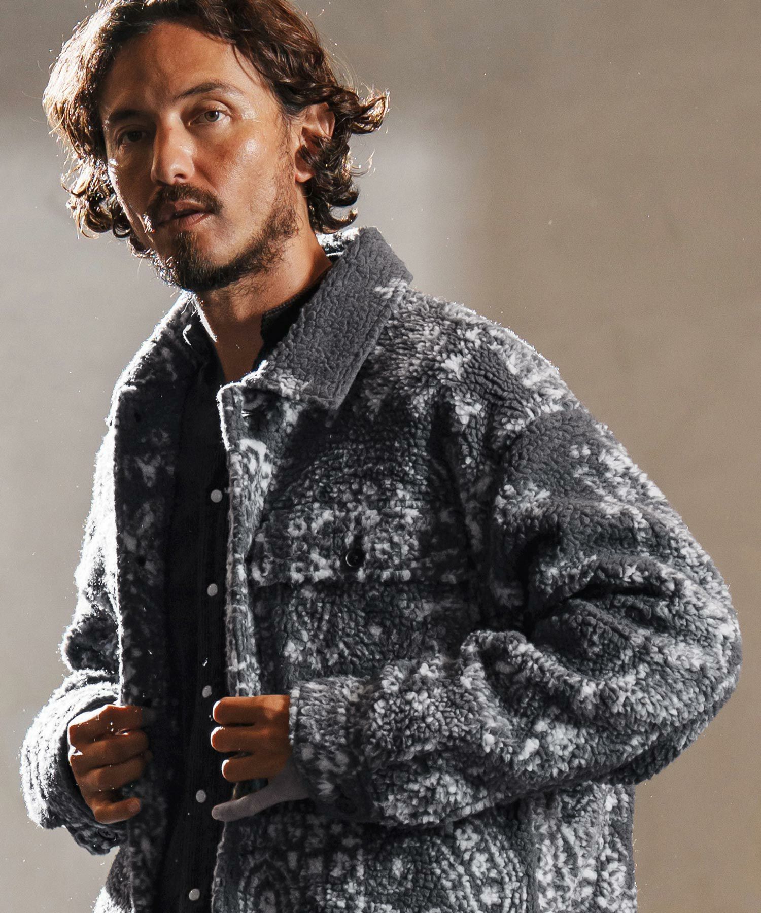 wjk reluxe】paisley pattern boa fleece CPO jacket ボアフリース