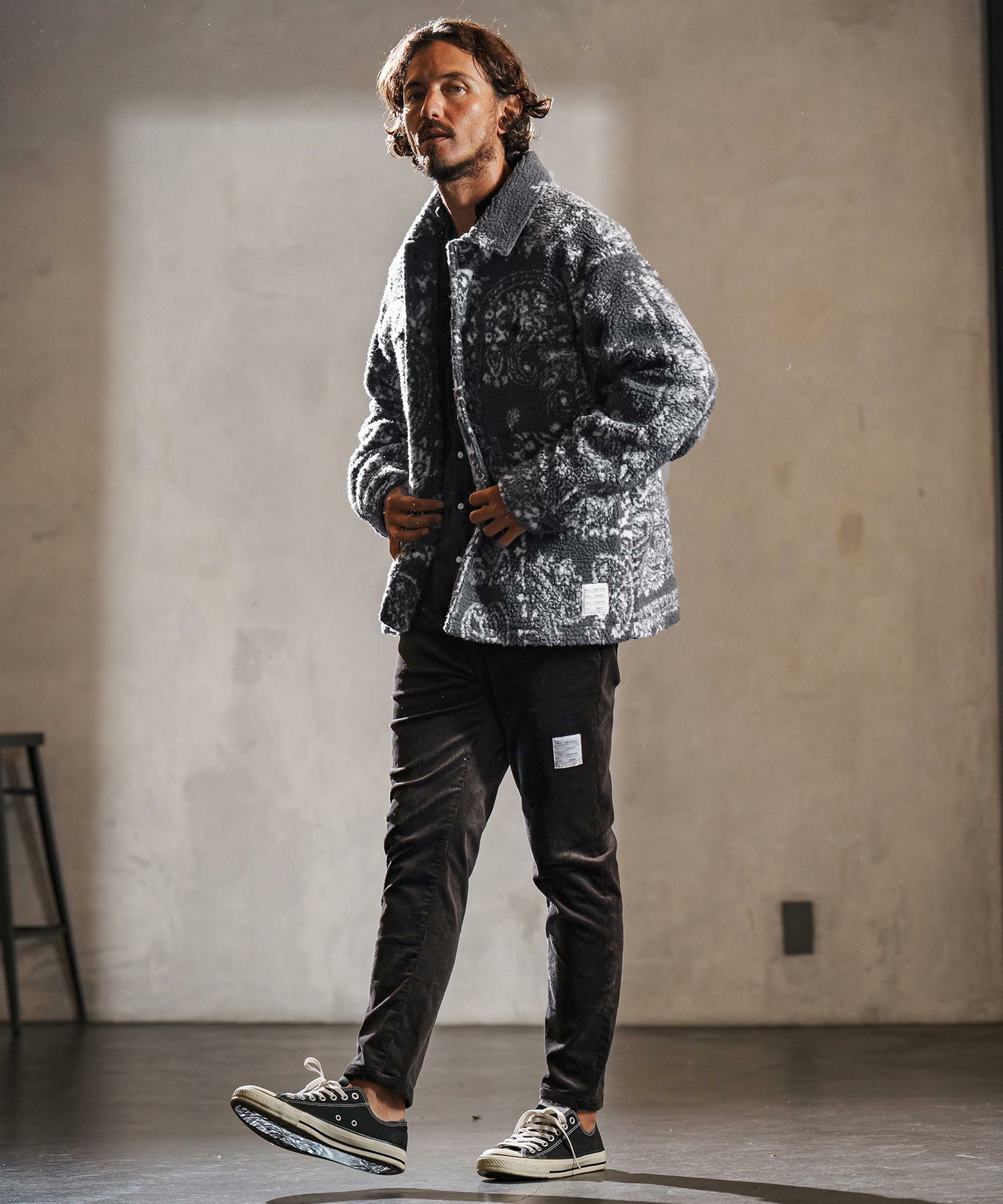 wjk reluxe】paisley pattern boa fleece CPO jacket ボアフリース