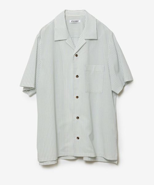 【ATTACHMENT(アタッチメント)】【予約販売3月入荷予定】 WO-PE STRIPE OPEN COLLAR S-S SHIRT オープンカラーシャツ(AS61-026)