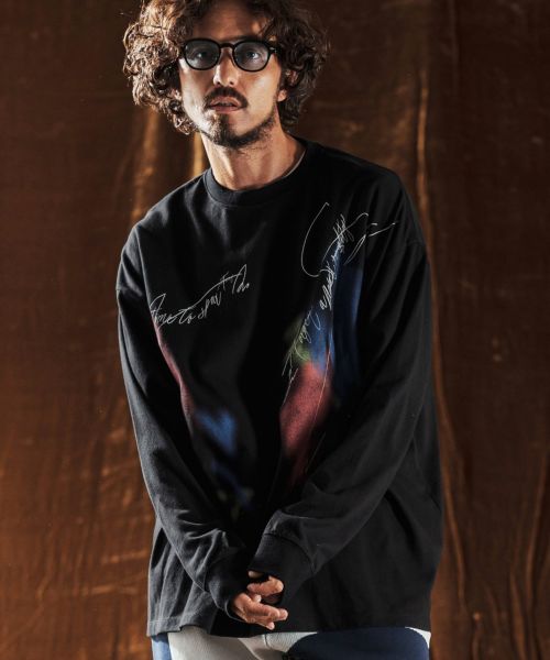 【ANGENEHM(アンゲネーム)】【予約販売8月下旬～9月上旬入荷】Printed Long Sleeve T-Shirt -handwriting-esque- ロングスリーブTシャツ(AG05-024acf)