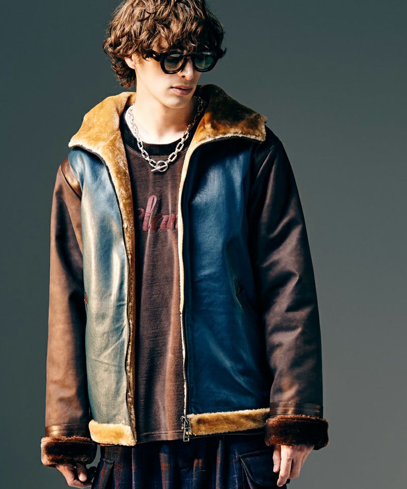 glamb レザーとスエードのカジュアルジャケット Stretch leather riders / ストレッチレザーライダース
