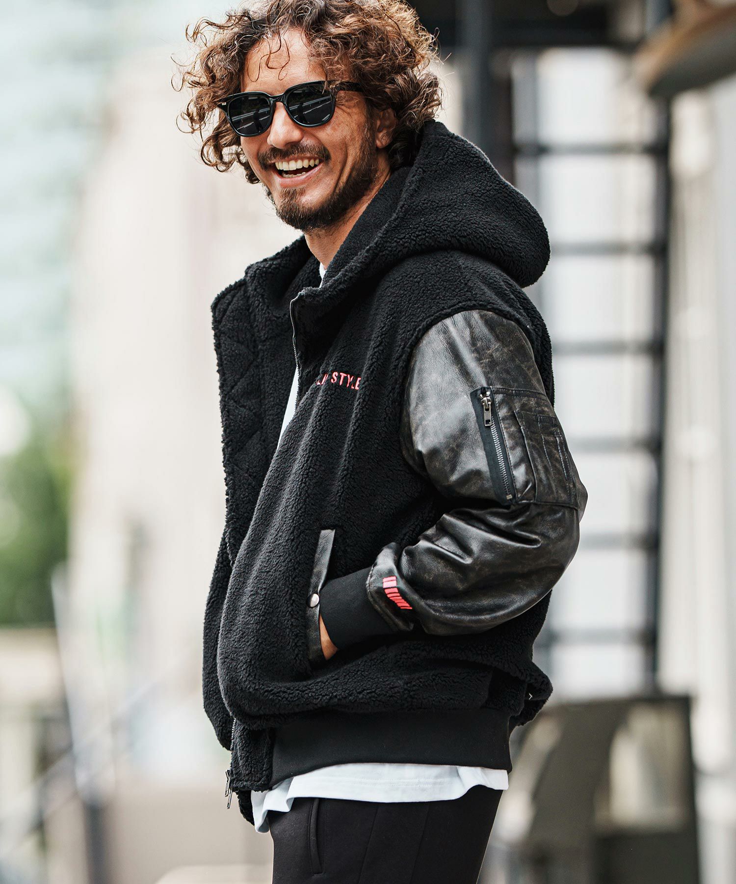 felkod(フィルコッド)】Synthetic Leather Combination Boa Hooded