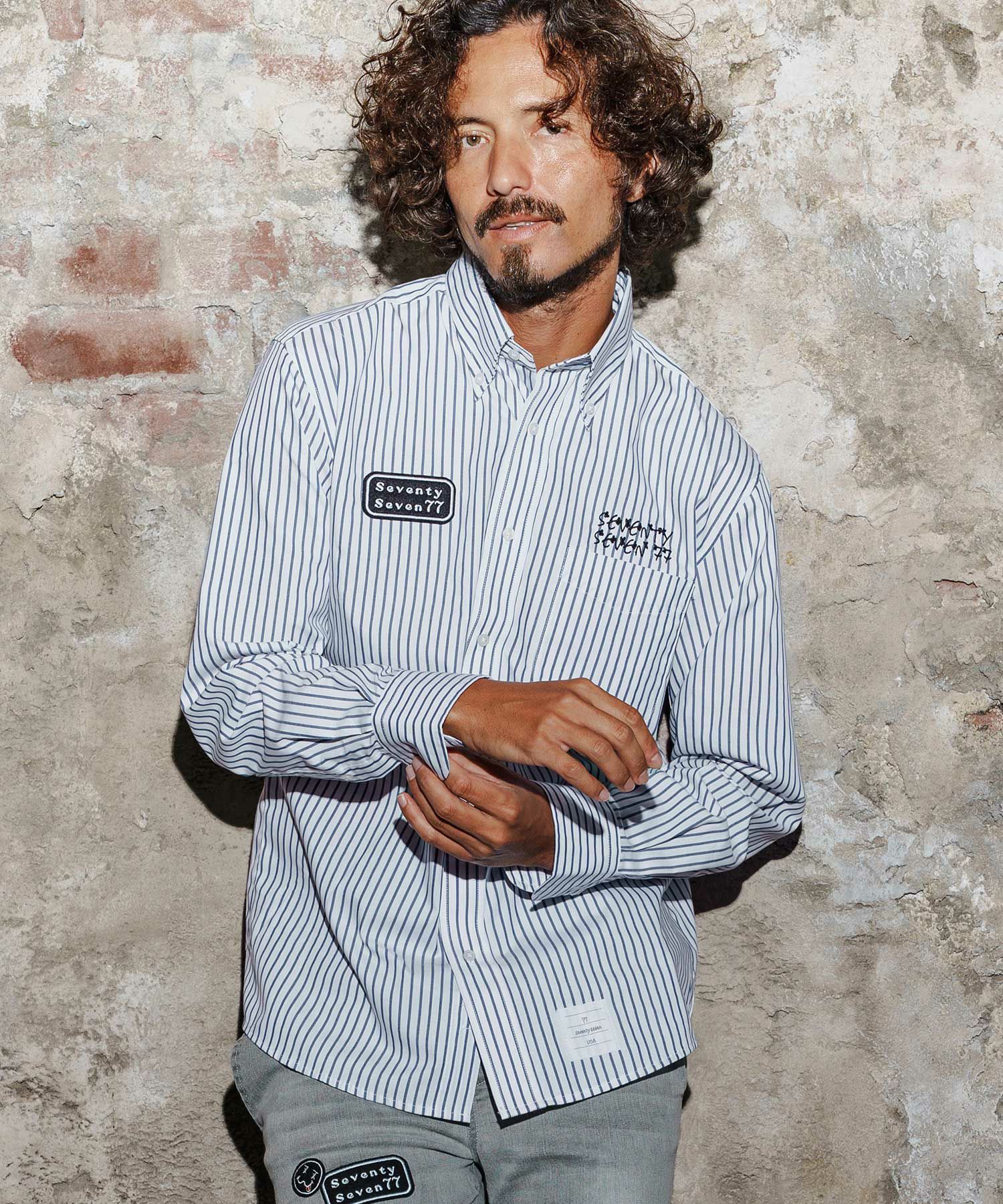 seventy seven(セブンティセブン)】stripe L-S shirt(25W) ストライプ