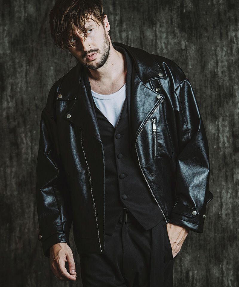 30%OFF【NO ID.(ノーアイディー)】 ｼﾝｾﾃｨｯｸﾚｻﾞｰBIGﾗｲﾀﾞｰｽJKT