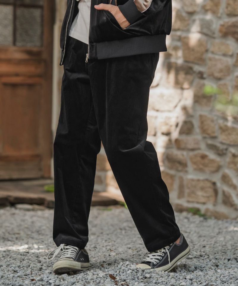 CAMBIO(カンビオ)】ストレッチコーデュロイワイドタックパンツ