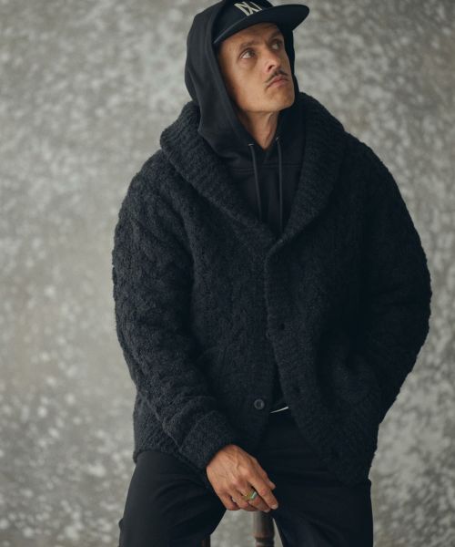 【THEOREM(セオレム)】【予約販売10月下旬～11月上旬入荷】 Loop Yarn Cable Knit Shawl Cardigan ショールカーディガン(TRM25-T046A)