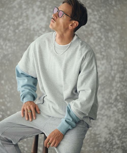 【THEOREM(セオレム)】【予約販売10月中旬～下旬入荷】 One Point Embroidered Laidback Switching Sweatshirt スウェット(TRM25-T043A)