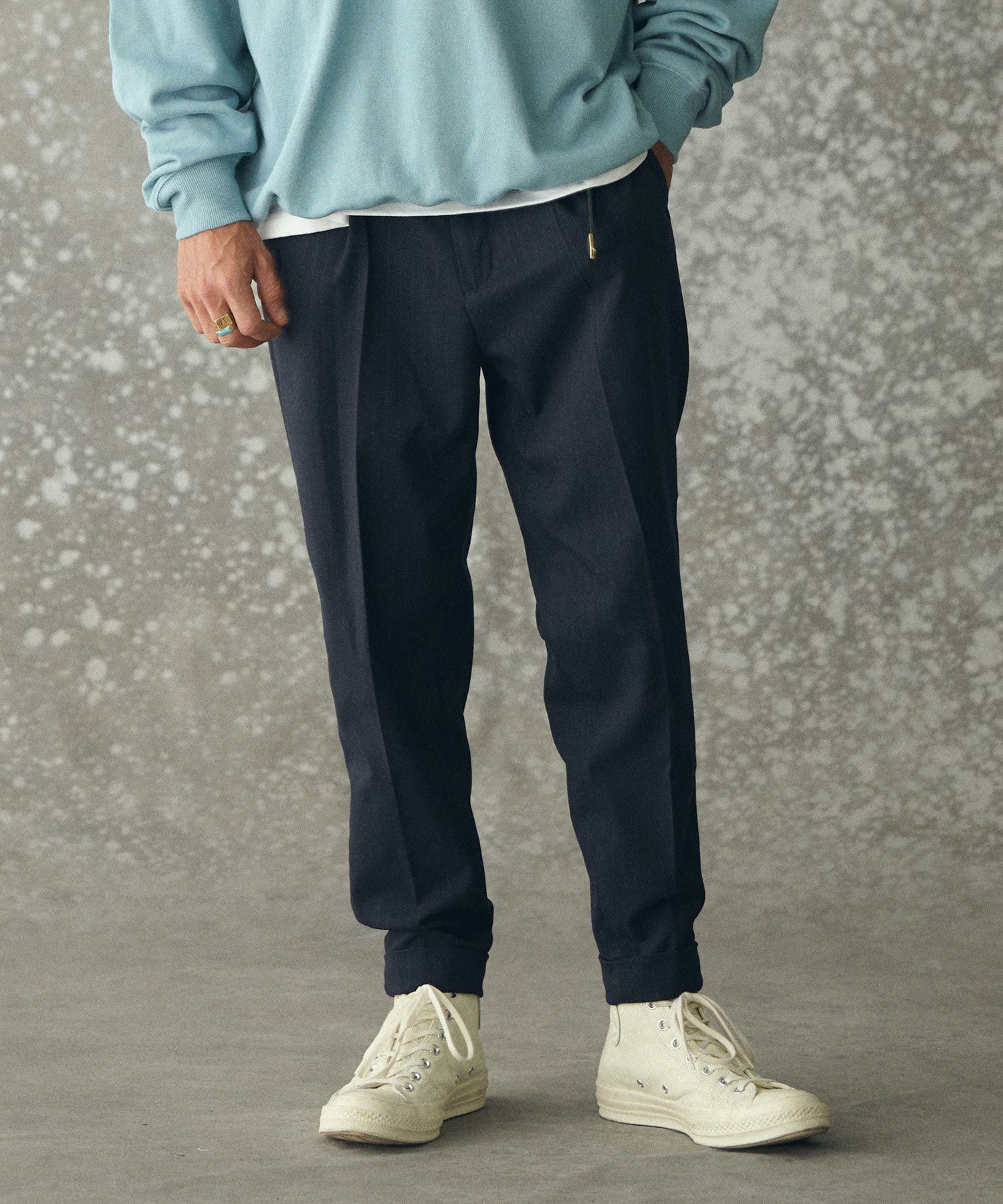 THEOREM(セオレム)】 Turn up TR Stripe Tapered Pants ピンストライプ