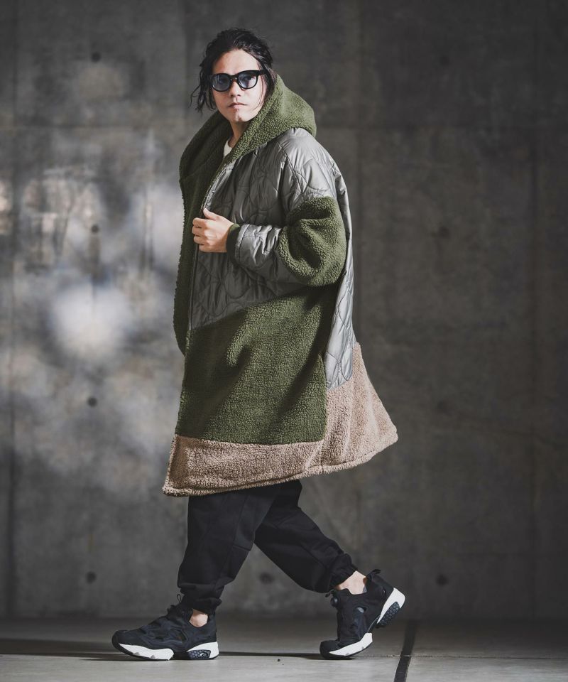GLIMCLAP(グリムクラップ)】Textured Patchwork Hoodie Coat