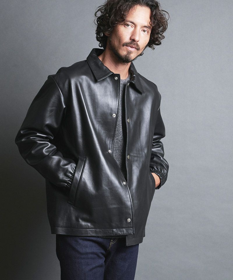 裏総柄☆coach　コーチ　ラムレザー　羊革　ジャケット　金ボタン　ML 価格相談可 コーチ COACH レザーパーカー ラムレザー 裏地