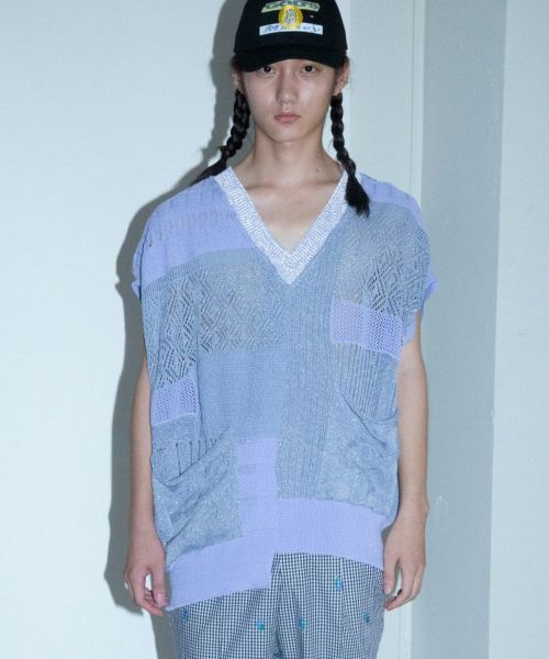 【BODYSONG.(ボディソング)】【予約販売4月下旬～5月上旬入荷】MIXED-KNIT VEST_REFLECTIVE RIB ニットベスト(BS260303)