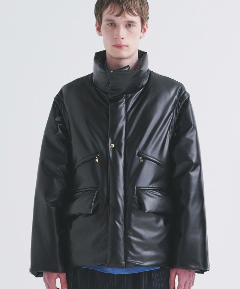 CULLNI(クルニ)】Faux Leather Removable Sleeve Down Jacket ダウン