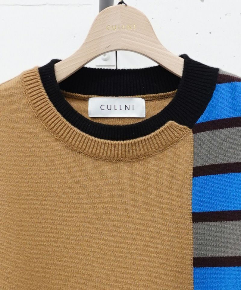 50%OFF【CULLNI(クルニ)】Asymmetrical Border Layerd Rib Pullover